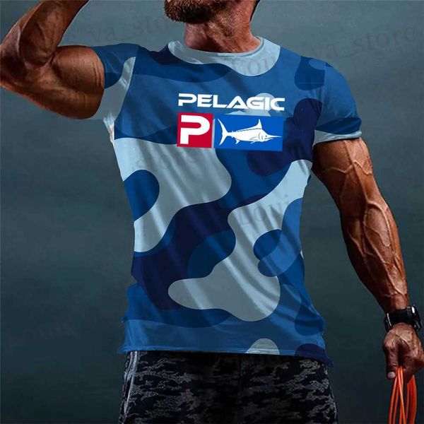 Magliette maschile camicia da pesca pelagica camuffage uomini corti camicie top di protezione UV indossano abbigliamento da pesca estivo camiseta de pesca t240411