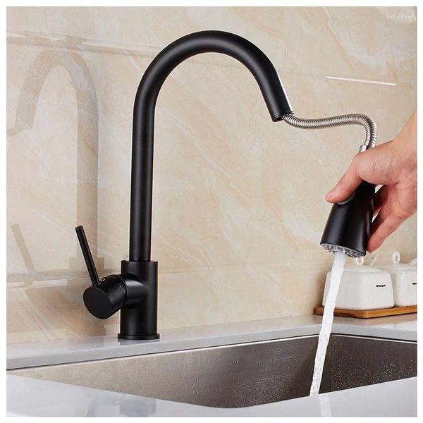 Banyo lavabo musluklar 304 paslanmaz çelik ve soğuk yemekler mutfak musluk yıkama havzası 360 kaplama dönen siyah çekme