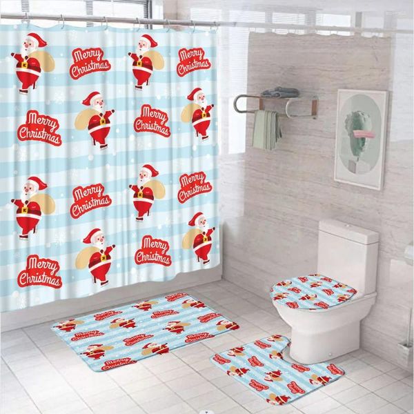 Tende da doccia Cartoon Babbo Natale set da bagno set tende da bagno non slip tappetino coperchio coperchio del bagno di xmas regalo di Natale per casa vasca da bagno