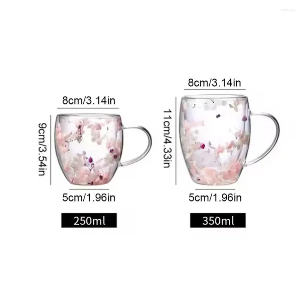 Wasserflaschen 250/350 ml Doppelschicht Kaffeeglas Tasse mit Griff trocken Küchenmilch Haushaltsvorräte Füllblumen transparent S4L3