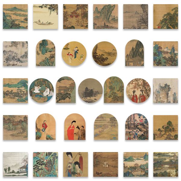 61 pezzi vintage cinese paesaggistica dipinte adesivi per poster per poster per laptop motocicletta skateboard kid decal decal adesivo