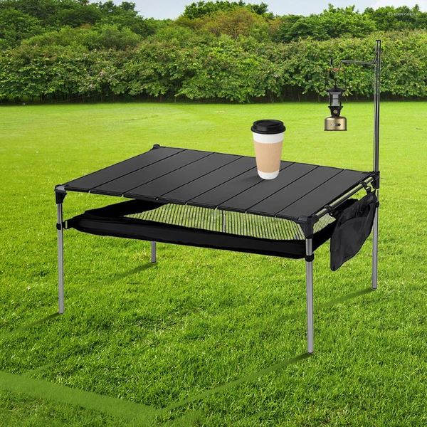 Móveis de acampamento Camping Aluminum Ligy Table dobring Compact Beach com grande organizador de armazenamento de sacos de transporte para caminhadas para festas de quintal