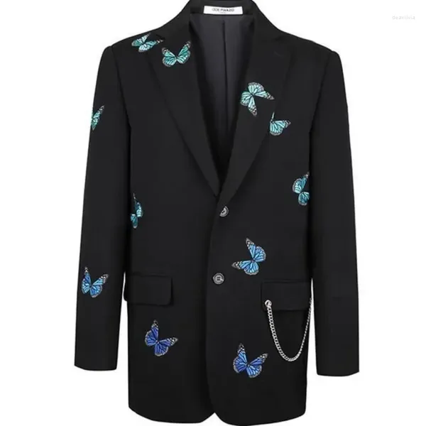 Frauenanzüge 2024 strukturierte Kette Schmetterling Stickerei Blazer Spring- und Herbst -Tide -Ins Fremd lose Modeanzugjacke