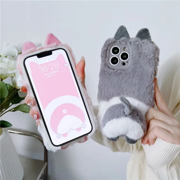 Custodia 3d Cute Corgi Soft Squesy Butth per Apple IPhone 14 15 Pro Max Case 13 12 11 XS XR 7 8 Plus Coque peluche Coque coque