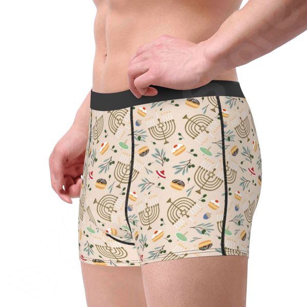 Happy Hanukkah Festival Light Herren Höschen Shorts Slips Briefs Männer Unterwäsche atmungsaktiven Komfortunterhosen für Homme S-XXL