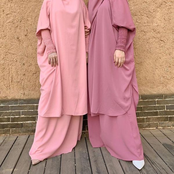 Abbigliamento etnico Ramadan eid abiti a due pezzi Donne musulmane Set di preghiere ABDIO NIKAB ABAYA ABILE Long Khimar Hijab Robe Kaftan Niqab Islam