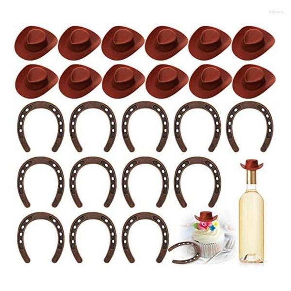 Dekorative Figuren 24 Stücke Western Thema Lucky Horseshoe Ornament und Mini Cowboy Hut Handwerk Miniatur Horse Schuhe Hochzeitsgeschenkset Set