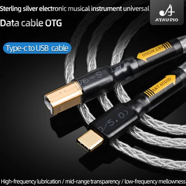 Разъемы Ataudio Hiend USB -кабель тип C к стерео кабелю типа B Pure Sier Data Audio Digital Cable для мобильного телефона ЦАП