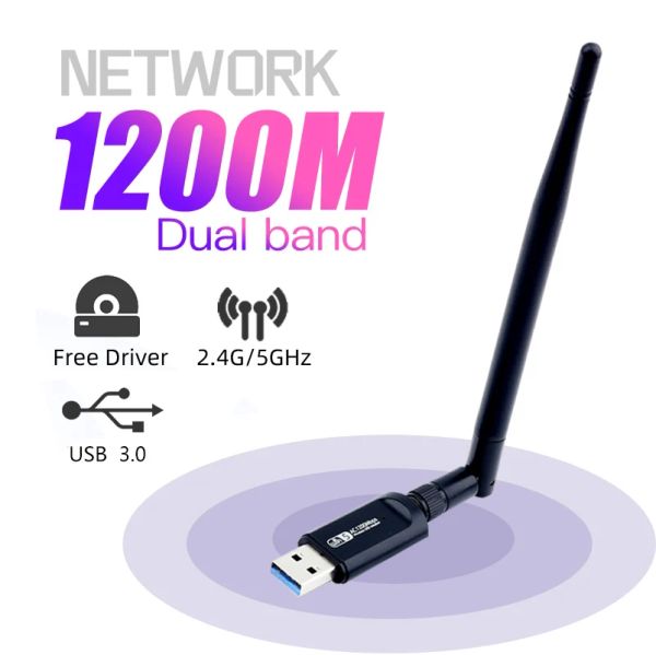 Kartlar Çift Bant USB RTL8812BU 1200MBPS Kablosuz AC1200 WLAN USB WiFi LAN Adaptör Dongle Dongle Dongle Dongle Masaüstü için Anten ile