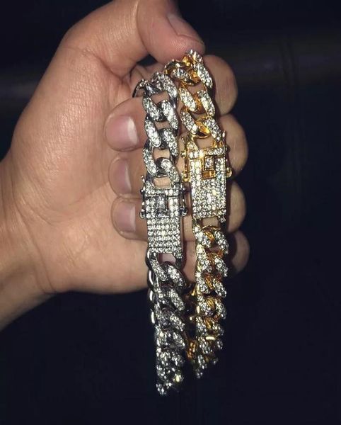 Yeni güzel şık parlak erkek hip hop altın bilezik mücevherler buzlu zincir bileklikler gül altın gümüş Miami Küba Bağlantı zinciri Bracele955815