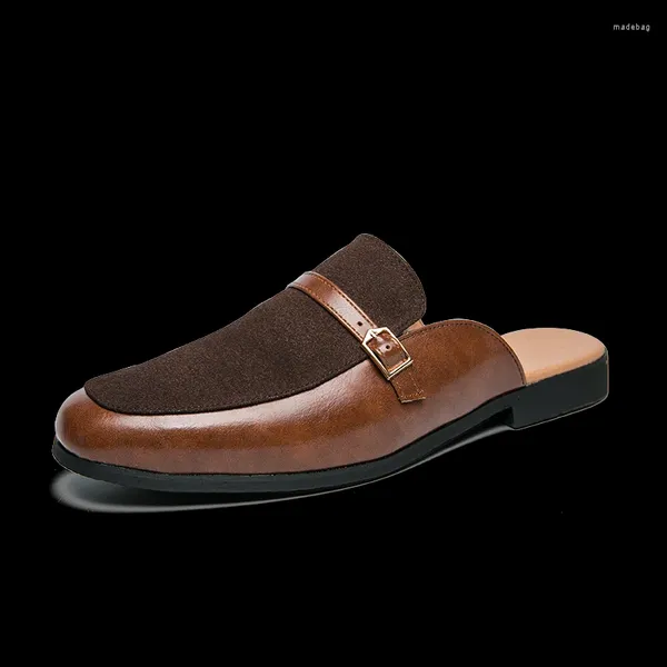 Scarpe casual estate uomini traspiranti traspiranti in pelle genuina mezza slip su mocasins in stile italiano