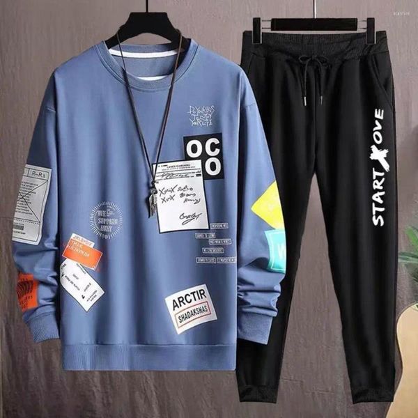 Herren -Trailsuiten Männer joggen Anzug Hip -Hop -Set mit losen Sweatshirthosen elastischer Taillenschnur rundem Hals