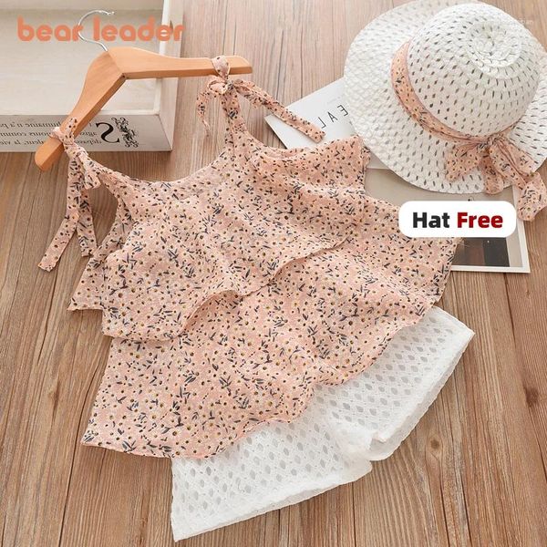 Conjuntos de roupas Bear líder meninas de verão Crianças roupas florais chiffon halter bordado shorts palha 3pcs Conjunto de crianças