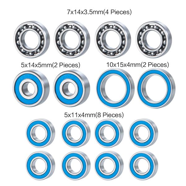 Kit de rolamento azul de Yeahrun 16pcs para todos os eixos AXIAIS SCX-10.2 AR44 SCX10 II 1/10 RC CRAWLER ROLAMENTO DE ATUALIZAÇÃO