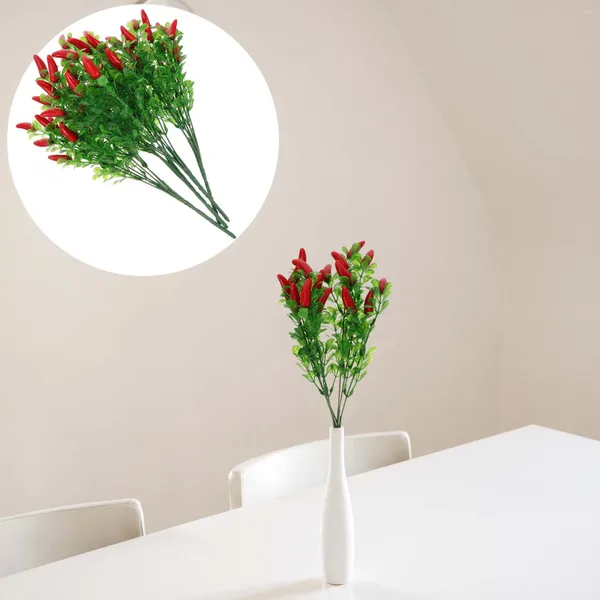 Dekoratif çiçekler 4 adet yapay biber nane bitkisi plastik simülasyon Chili buket dekorasyon