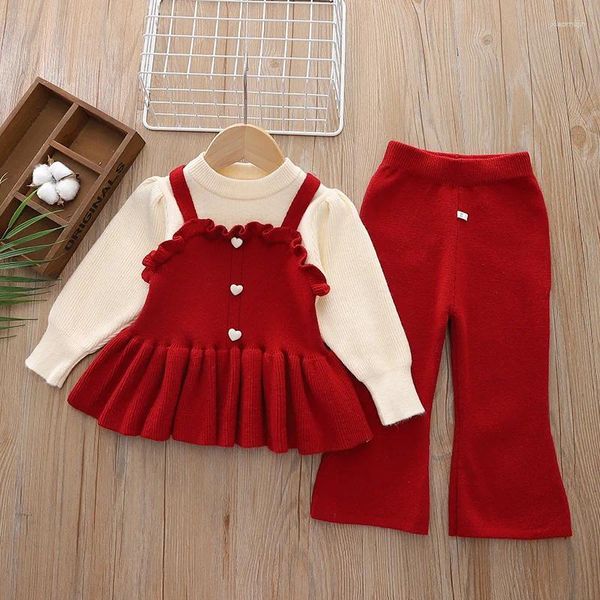 Roupas conjuntos de roupas de malha de malha de outono inverno vestido casacos calças 2pcs Festas de festa para bebê fantasia de natal crianças 5y