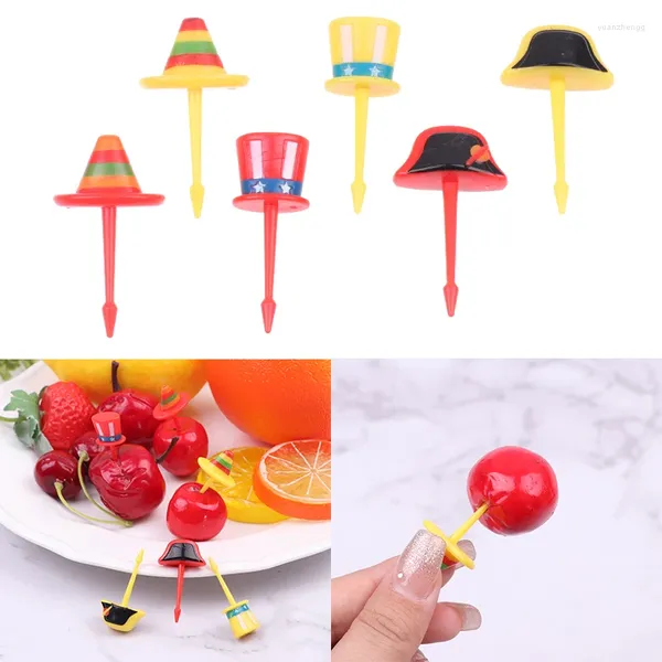 Forks 6pcs/set mini chapéus de desenho animado frutas garfo garotas de lanche a picar