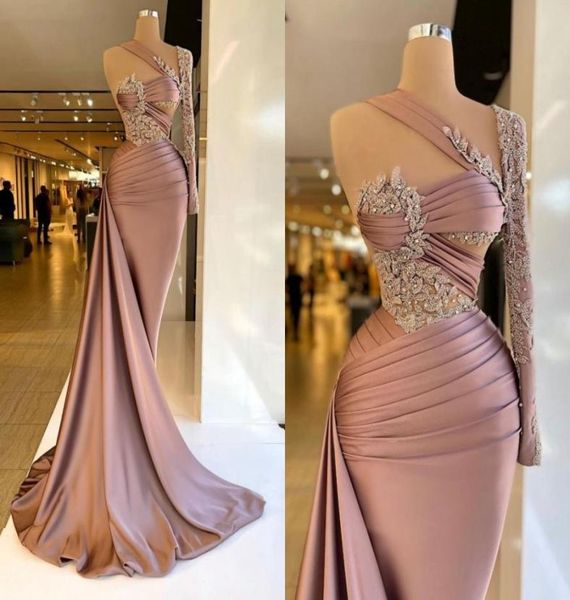 Wunderschöne elegante Prom -Kleider Single Langarmanwendungen Mermaid Long Train Women Evening Festzugskleider Plus Size Custom Made1852469