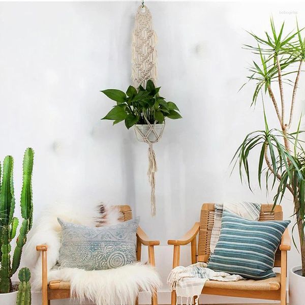 Tapestries Plant Flowerpot Holder intrecciato a maglia cesto di arazzi macrame appeso bohémien semplice muro decorativo