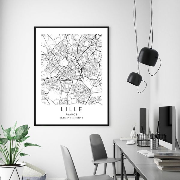 Lille City Map Nordic Poster Memetown Street Baskılar Harita Tuval Boyama Özel Fransa Harita Duvar Sanat Poster Minimalist Ev Dekor