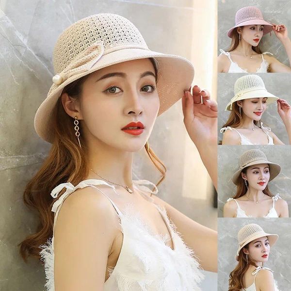 Berets Summer Women Srate Hat Hate Fairybleble Bownot Wide Brim Floppy Paname Шляпы женская леди на открытом воздухе