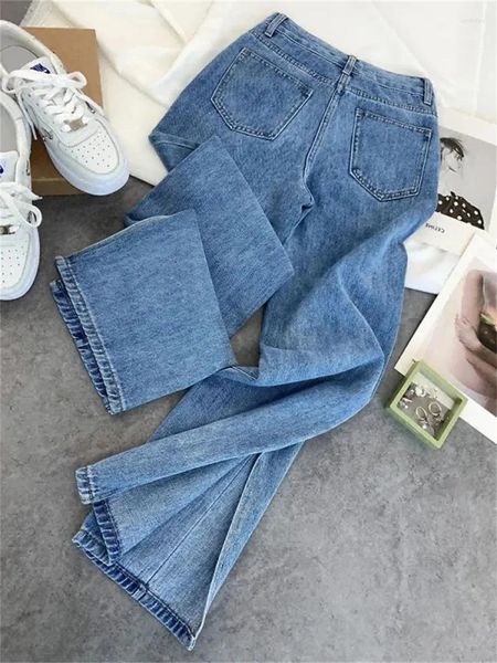 Frauen Jeans 2024 Mode elastische Taille aufgeteilt hohes breites Bein mit Hautabdeckung schlanker gerader Rohrhose Bodentürme