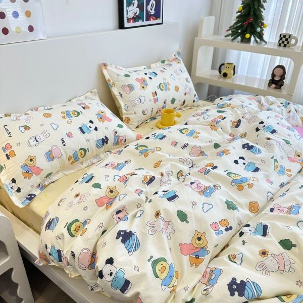 Ins grazioso set di biancheria da letto rosa Set di fogli di letti in poliestere foglio di cuscinetti di cuscinetti di kawaii tessile da casa per ragazze biancheria da letto per bambini