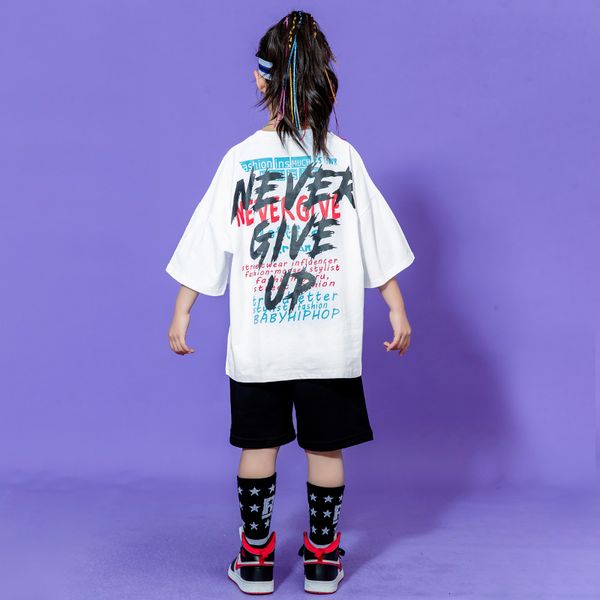 Kinder Karneval Kpop Hip Hop Kleidung Graffiti T Shirt Top Sommer Shorts für Teenager Girl Boy Jazz Tanz Kostüm Tanzkleidung