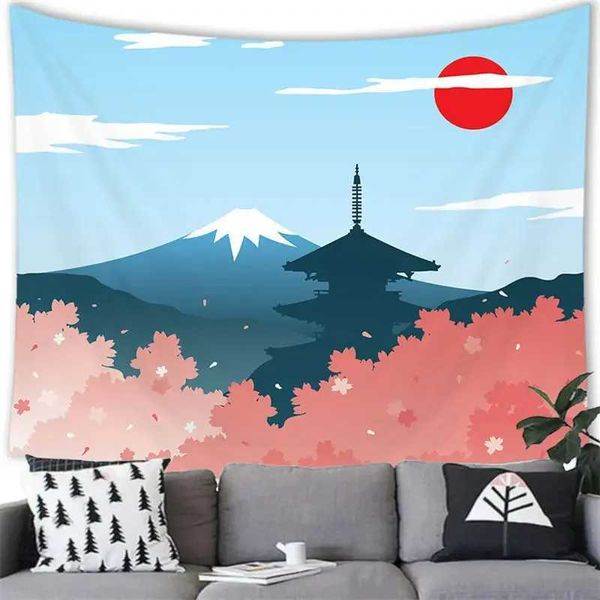 Hanging Wandteppiche japanischer Kirsch Wandtee Pink Cartoon Blume Kirschhalterung Fuji Wandteppich Schlafzimmer Dekoration Hintergrund Wanddekoration R0411