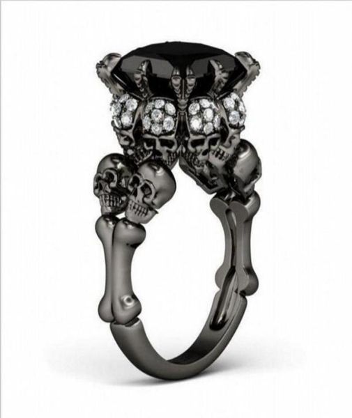 Brand Punk Jewelry Skull 10kt Black Gold Princess preenchido com 5ct Black Sapphire Bandas de casamento Ring para mulheres Men61410835985865