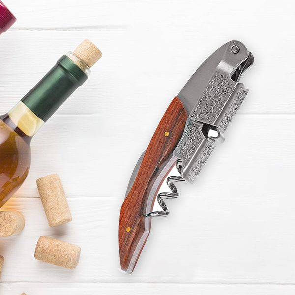 Camerieri professionisti cavatappi, chiave di vino con impugnatura in legno ergonomico, apri bottiglia di birra e taglierina