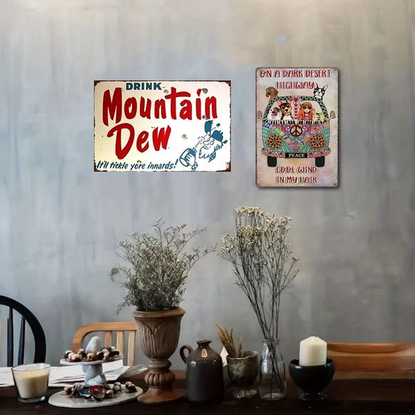 Porcelana vintage Look Mountain Dew Soda Metal Tin Sign 8''x12 '' Impermeável à prova de poeira para o restaurante Home Bar Cafe Decor