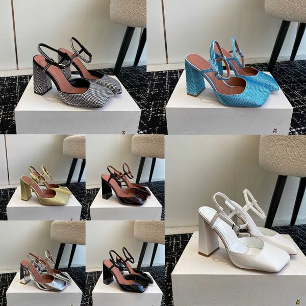 Дизайнерская модная обувь Amina Muaddi Trade Shoes Sandals New Charlotte Sward Swide Shoes Satin Square Toe Thoe Shops 9,5 см. Обувь для одежды.С коробкой