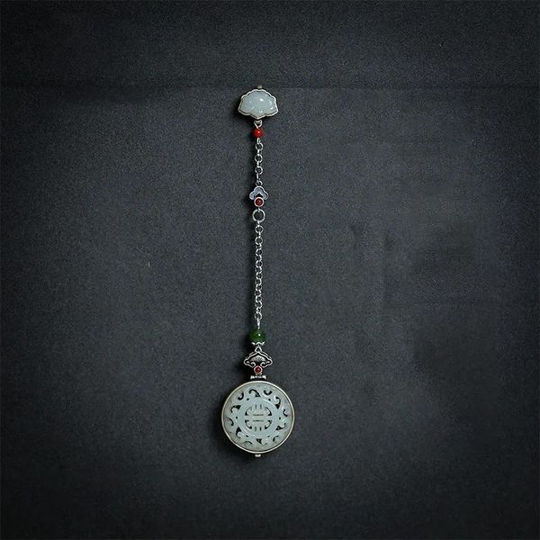 ORIGAL NATURAL Um Jade Round Ruyi Button Pingente Openable Vintage Long Chain Tassel 925 Jóias de Prata Hanfu Acessórios 240401