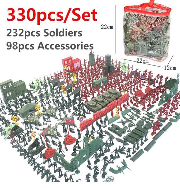 Kinder 290pcs/330pcs Set Plastic Military Soldier Model Playset Spielzeugarmee Basis -Figuren Zubehör Dekor Geschenk Toys3314163