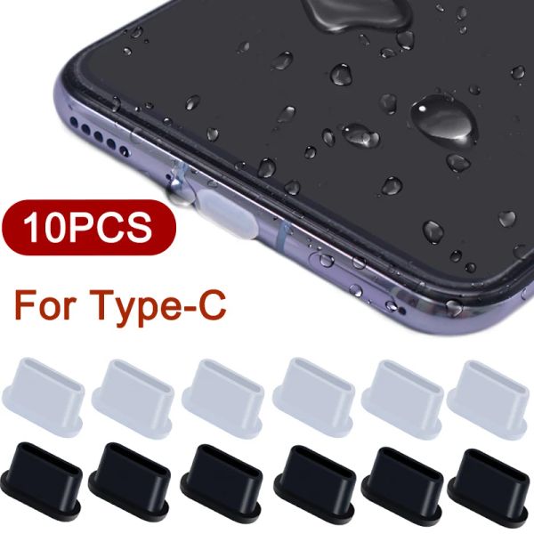 Plugues de poeira de silicone macio para USB Tipo C Porto de carregamento celular Telefone móvel Tampa de cobertura protetor à prova de água para Samsung Huawei