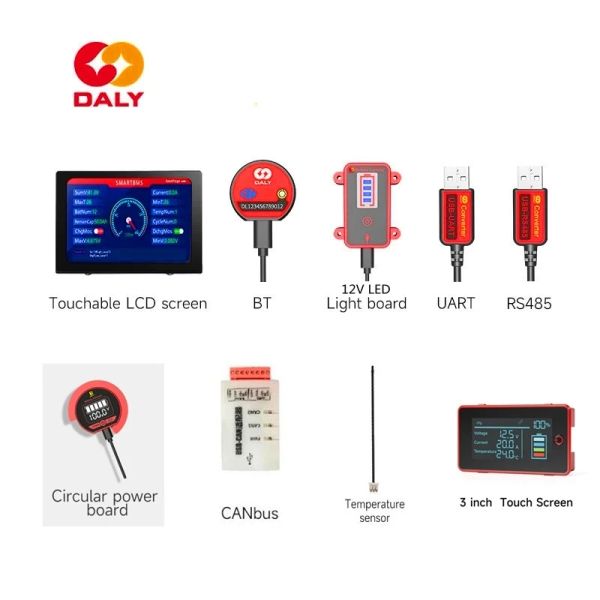 ЖК -сенсорный экран для 3S 4S 7S 8S 10S 12S 13S 14S 15S 16S 17S 20S 24S 28S 32S DALY SMART BMS CONNECT DALI LED 12V и UART Port