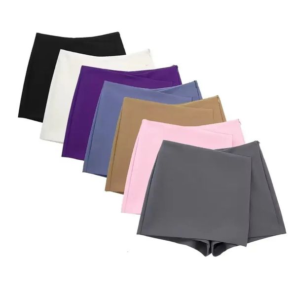 TRAF Mini saias assimétricas casuais shorts Mulheres da cintura alta saia curta Salia de verão Back Zipper 240407