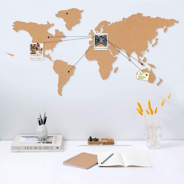 Cork Board World Mapa com 16 push pinos decorações de parede de escritório em casa 40x18in mapa mundial arte de parede para sala de aula