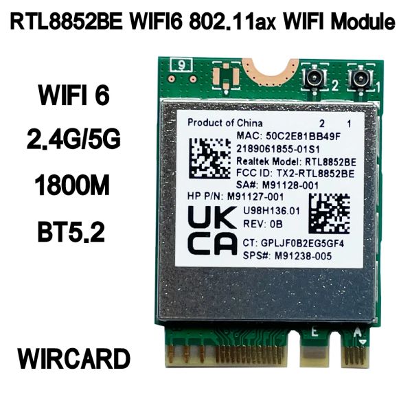 Carte nuove RTL8852Be Dual Band 2.4G/5G WiFi6 802.11ax WiFi Card 1800m BT5.2 Modulo Network NGFF M.2 per supporto per laptop/PC Win10/Win11