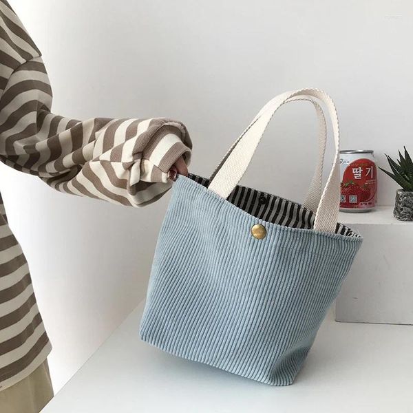 Sacchetti da sera piccola borsa da pranzo a velluto a coste per donne 2024 tela ecologica tote portatile mini studentesse bento picnic cibo da viaggio