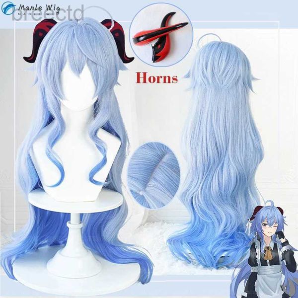 Аниме костюмы 90см Ganyu Genshin Wig Ganyu Cosplay Wig Blue Gradient Curly Hair Устойчивый