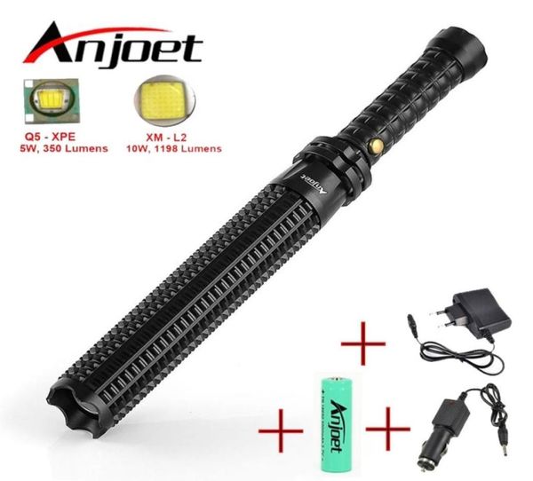 Anjoet Set lanterna leistungsstarke Teleskop -LED L2 Q5 Taschenlampe Taktische Torch Baton Flash Light Selbstverteidigung 18650 oder AAA 21036304751