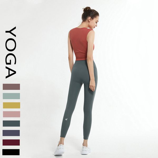 tessuto lycra di colore solido Donne Yoga Pants High Waist Sports Wear Leggings Elastic Fitness Lady Outdoor Sports Pantaloni