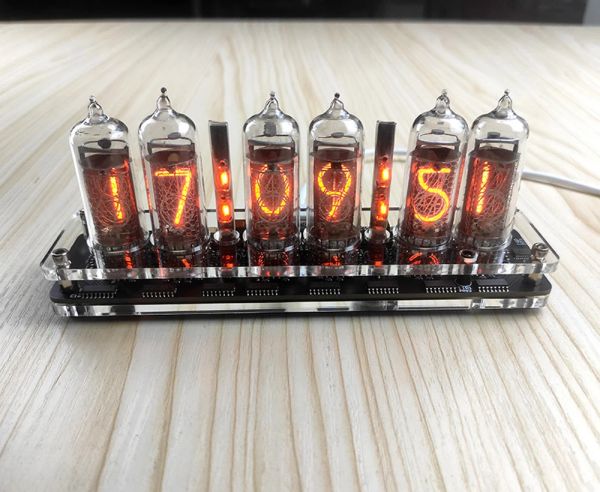 Relógio de 6 dígitos In14 Nixie Clock Digital IN-14 GLOW TUBE RELÓGIO W TIPO C TIPO C CABO DE POWER USB W CONTROLE