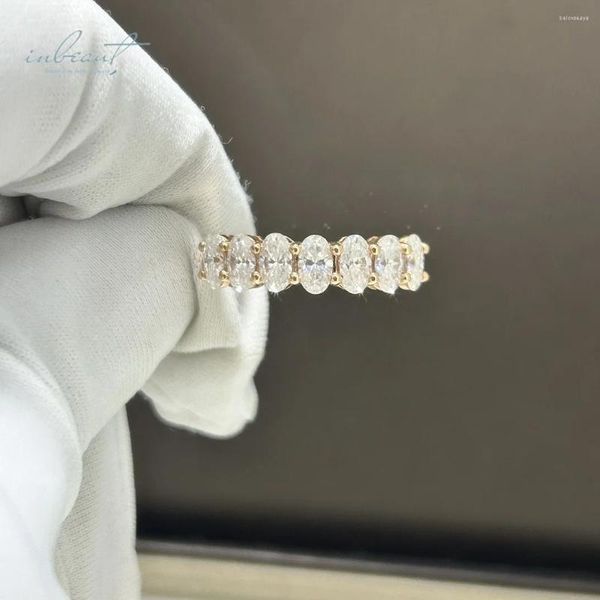 Кластерные кольца inbeaut 18k твердых розового золота Всего 2,1 ct Отличное проход с бриллиантами 5 мм D Цветное овальное обручальное кольцо моассанита мелкое