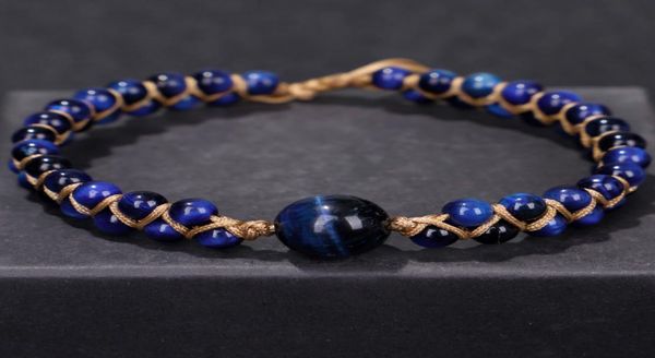 Fehame Hochqualität natürliche Lapis Lazuli Blue Tiger Eye Stone Perlen Armbänder für Frauen Männern rundes Armband Paar Geschenk9736151