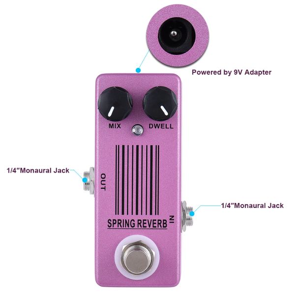 Moskyaudio Spring Reverb MP-51 Mini Efeito de guitarra único Pedal Pedal True Bypass Metal Electric Guitar Parts Acessórios