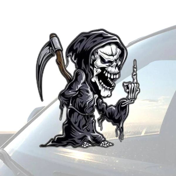 Death Reaper mit Mittelfinger -Aufkleber -Abziehbildern für Auto -LKW schwarz 12*12 cm