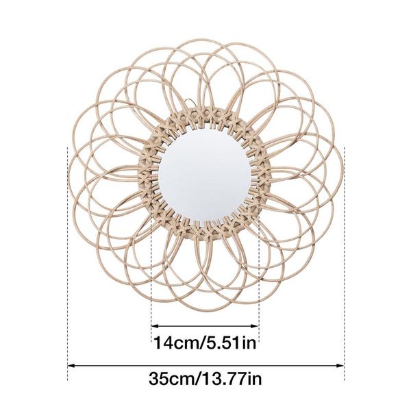 Espelho decorativo de parede, espelho de vime de vime de longa malha de longa duração, espelho de parede de girassol vintage para o quarto de vaidade do banheiro quarto